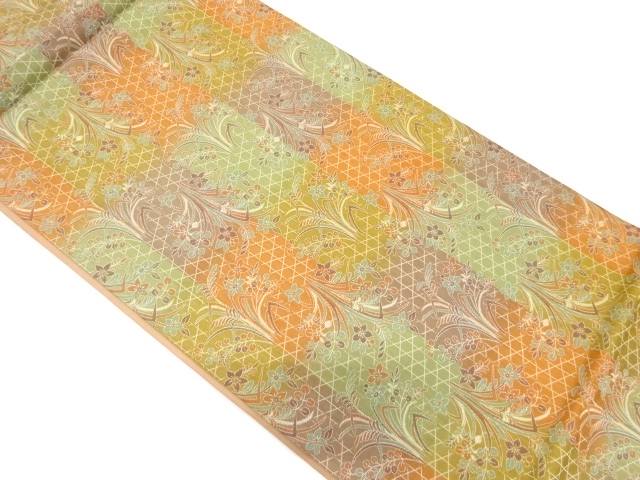 JAPANESE KIMONO / VINTAGE FUKURO OBI / SILK / WOVEN FLORAL PLANTS